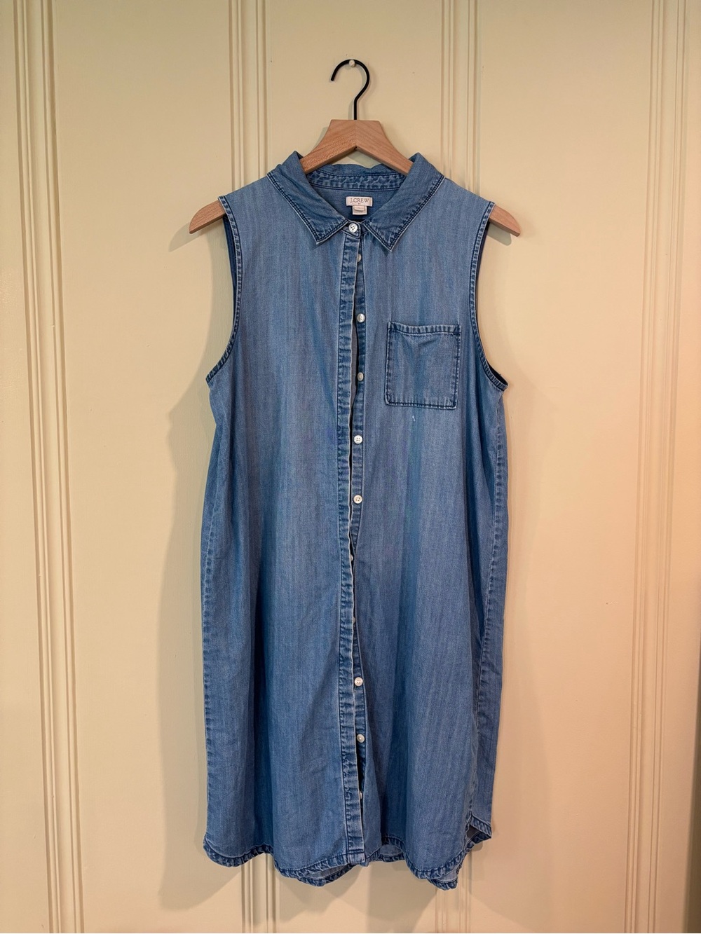 J. Crew Sleeveless Denim Shirt Dress in Light Blue
